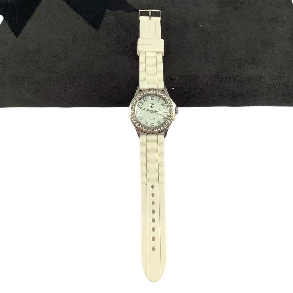 Accutime White Rhinestone Silicone Quartz Watch - Picture 4 of 14